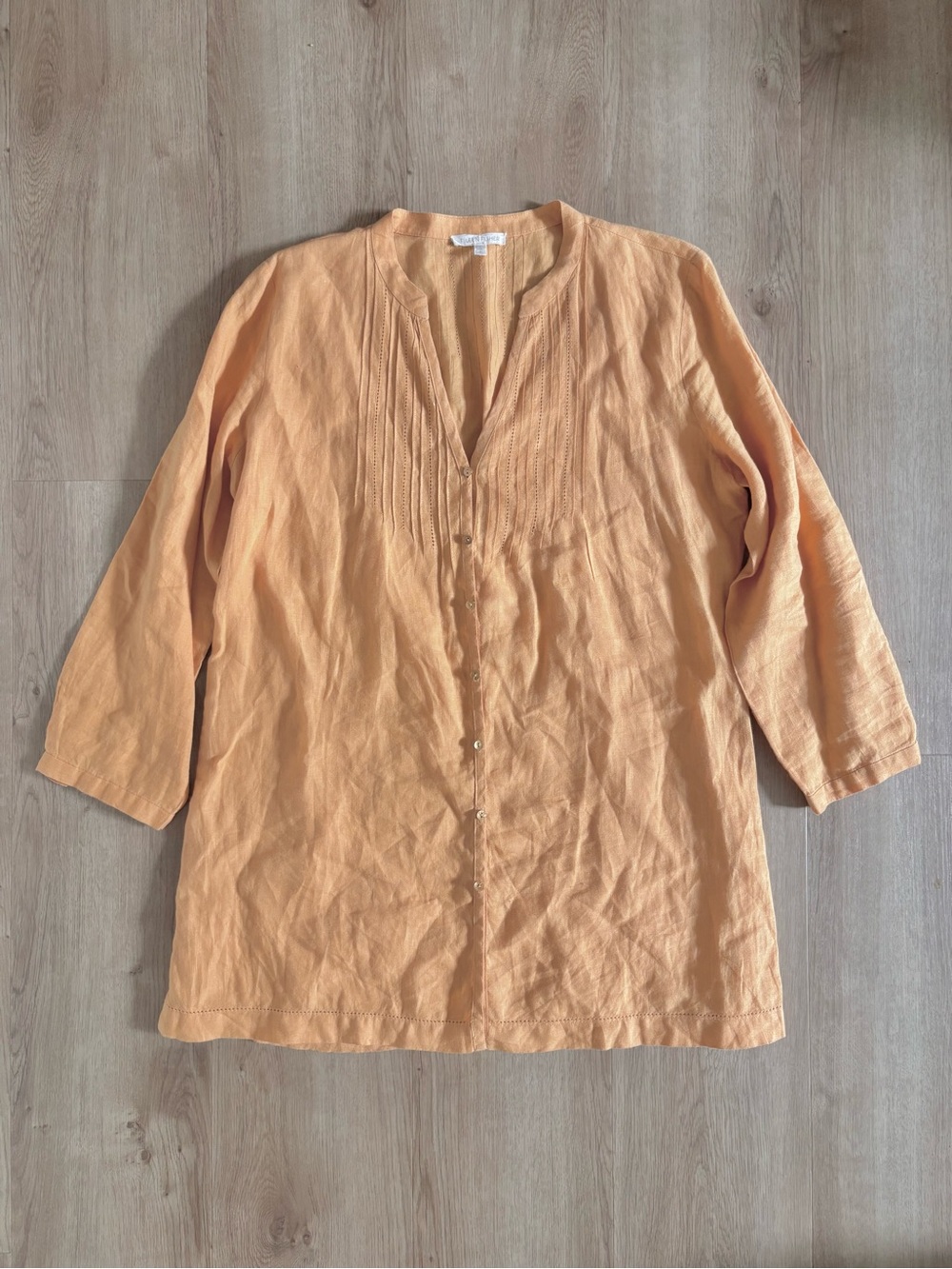 Eileen Fisher Linen Tunic Button-Front Top Women’s Small Orange Mango